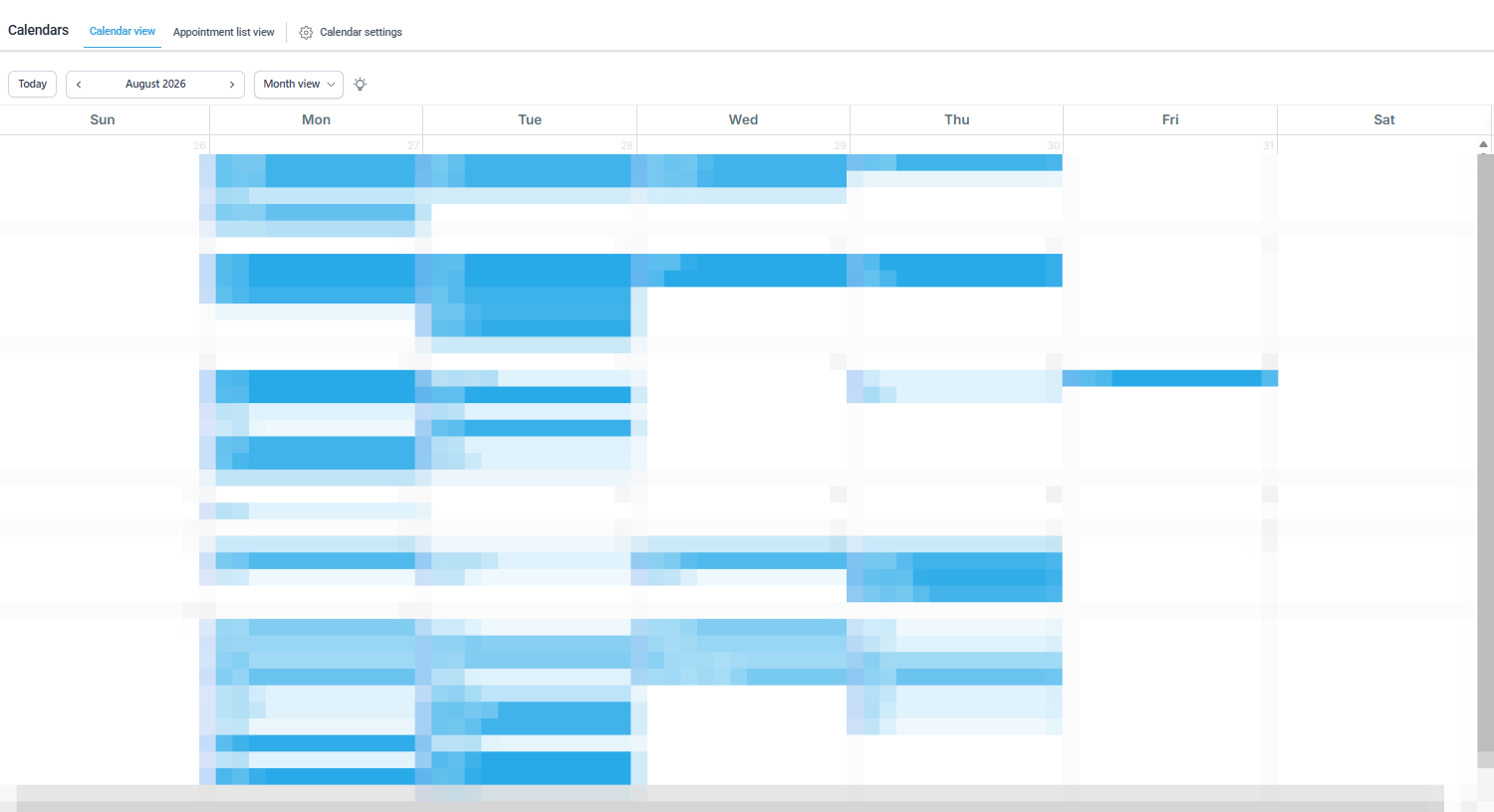 Pensacola ATA (2nd month) booking calendar
